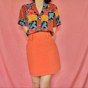 ORANGE SAFARI PATCHWORK BUTTON UP TOP